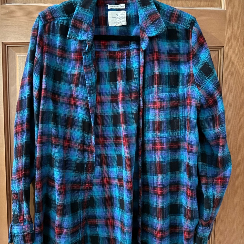 American Eagle Outfitters Red and Blue Plaid Shirt